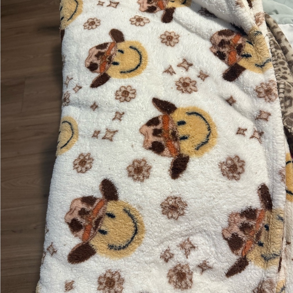 Cowboy Smiley Face Fleece Throw Blanket